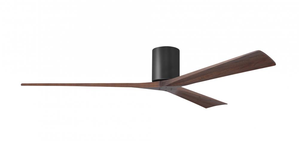Irene-3H - Three Blade Flush Mount Paddle Fan - 72" - Matte Black Finish - Walnut Tone Blades