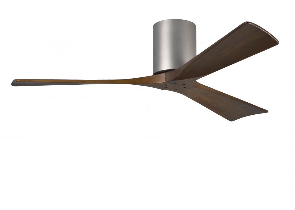 Irene-3H - Three Blade Flush Mount Paddle Fan - 52" - Brushed Nickel Finish - Walnut Tone Blades