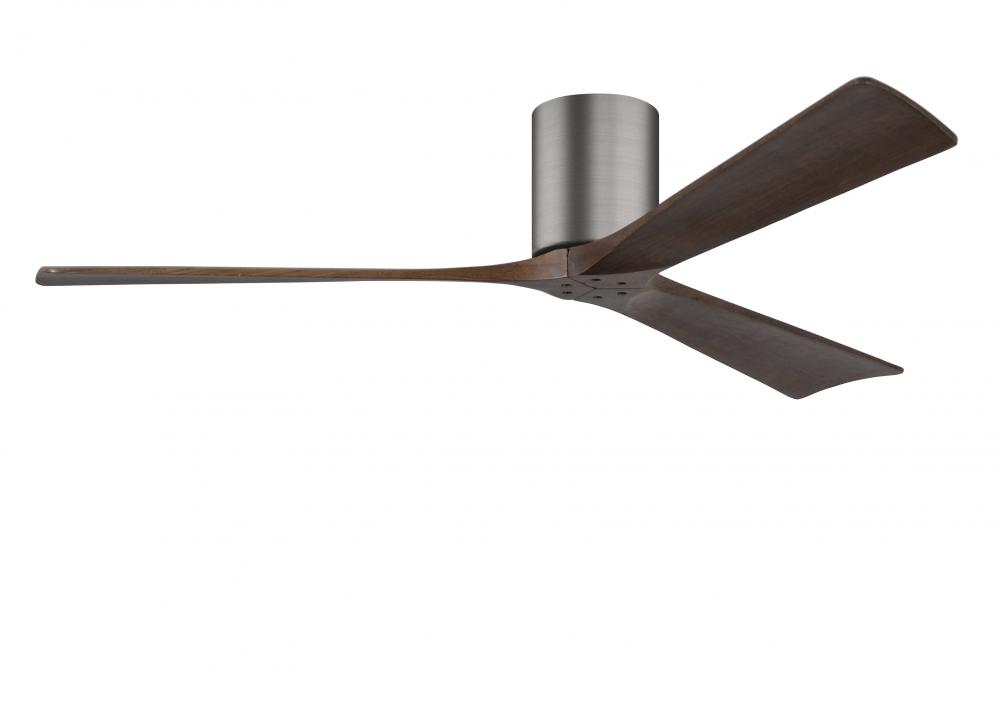 Irene-3H - Three Blade Flush Mount Paddle Fan - 60" - Brushed Pewter Finish - Walnut Tone Blades