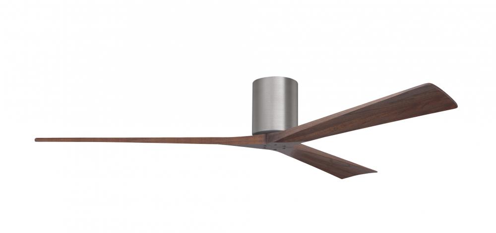 Irene-3H - Three Blade Flush Mount Paddle Fan - 72" - Brushed Pewter Finish - Walnut Tone Blades