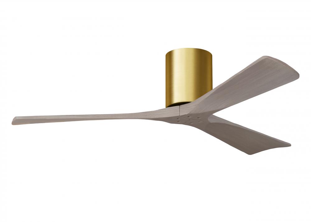Irene-3H - Three Blade Flush Mount Paddle Fan - 52" - Brushed Brass Finish - Gray Ash Tone Blade