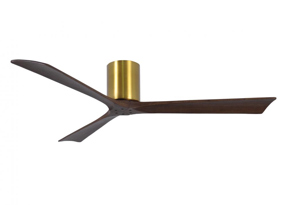Irene-3H - Three Blade Flush Mount Paddle Fan - 60" - Brushed Brass Finish - Walnut Tone Blades