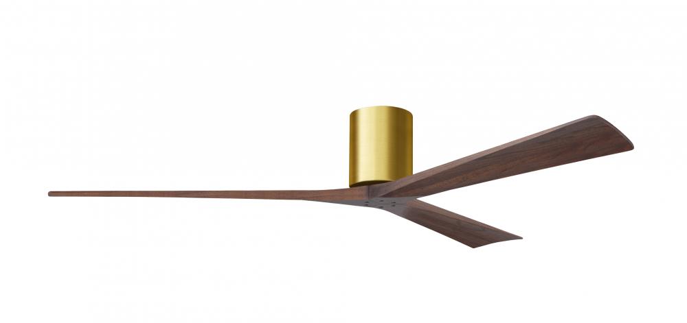 Irene-3H - Three Blade Flush Mount Paddle Fan - 72" - Brushed Brass Finish - Walnut Tone Blades
