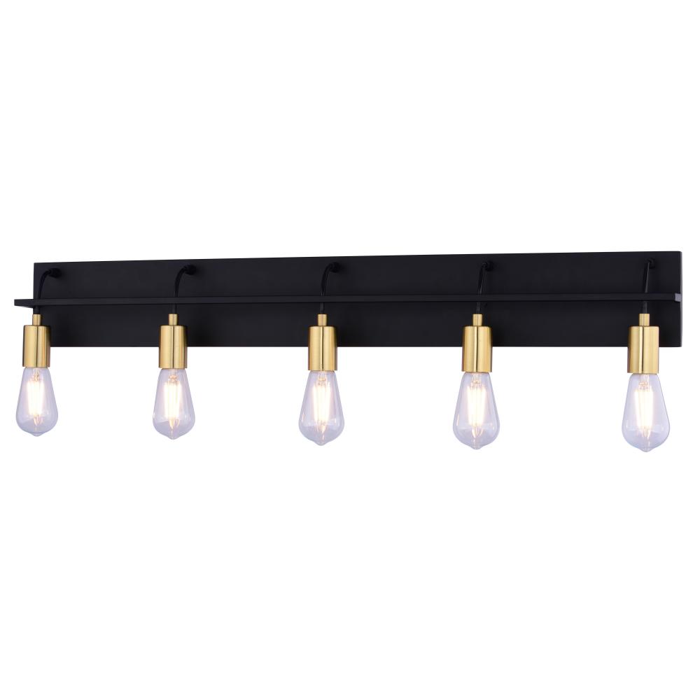 Seward Park 36-in. W 5 Light Vanity Black and Satin Brass