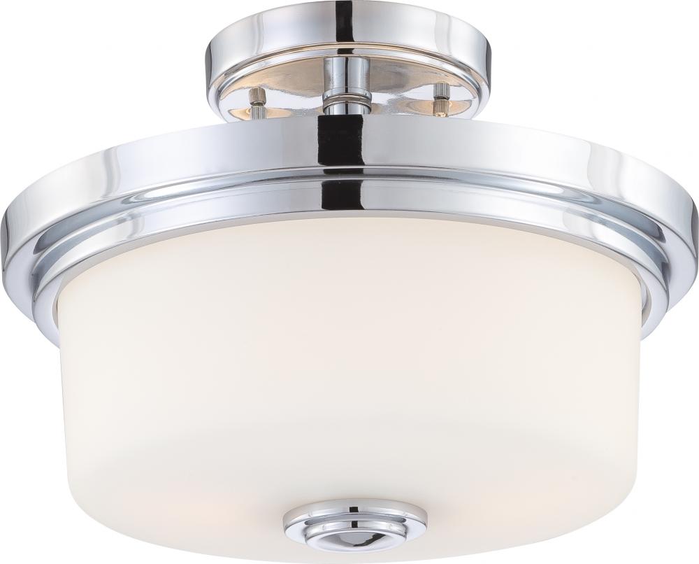 Soho; 2 Light; Semi-Flush Fixture with Satin White Glass; Polished Chrome Finish